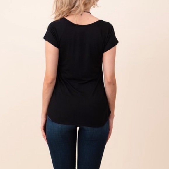 Black Plus Strappy Short Sleeve Flowy Blouse - Picture 3 of 3